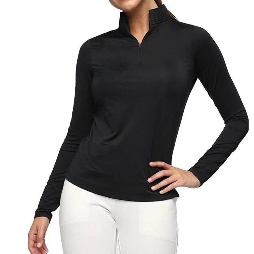 Belyn Key Womens BK Mock Long Sleeve Golf Top Onyx Black UPF 50 Womens Small NEW